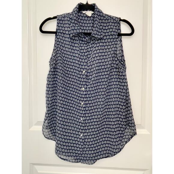 H&M Women Sleeveless Flowy Collared Sheer Geometric Button Down Blouse S6 (T186) - Picture 5 of 7